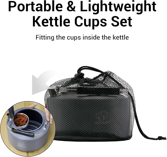 Bulin Camping Kettle, 2.2L Large Portable Stovetop Tea Kettle Fast Heating Boiling Hot Water for Open Fire Lightweight Coffee Pot with 4 Camping Cups & Anti-scald Sleeves for Outdoor Hiking Picnic