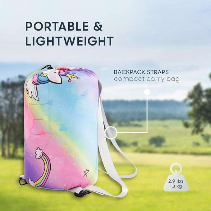 Wake In Cloud - Kids Sleeping Bag for Girls Toddlers, Camping in Warm Cold Weather, Backpacking Lightweight Compact Outdoor Liner for 3 Seasons, Unicorns Rainbow Hearts