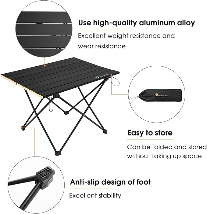 MOON LENCE Ultralight Folding Camping Table, Compact, Portable with Carry Bag, for Outdoor Cooking, Picnic, Camp, Boat, Travel (Black, Gold Side - M)