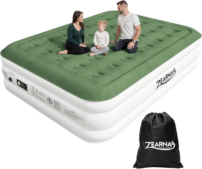 Zearna Air Mattress Queen with Built in Pump, Inflatable Mattress Blow Up Mattress 18 Raised Comfort,Upgraded Surface Portable Bed, Air Bed for Home, Guest, Camping, Colchone Inflable, 650 lbs