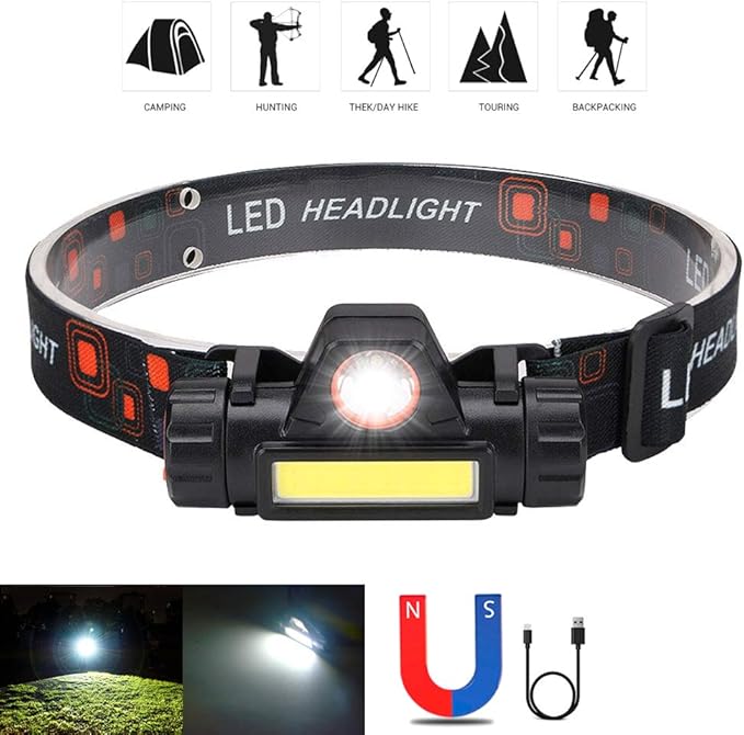 2 Pack Rechargeable Forehead Head Light - Night Walking Construction Headlamp USB 2000 Lumens Waterproof LED Lights Rotation Adjustment Modes for Camping Fishing Garage Work Headlight Flashlight