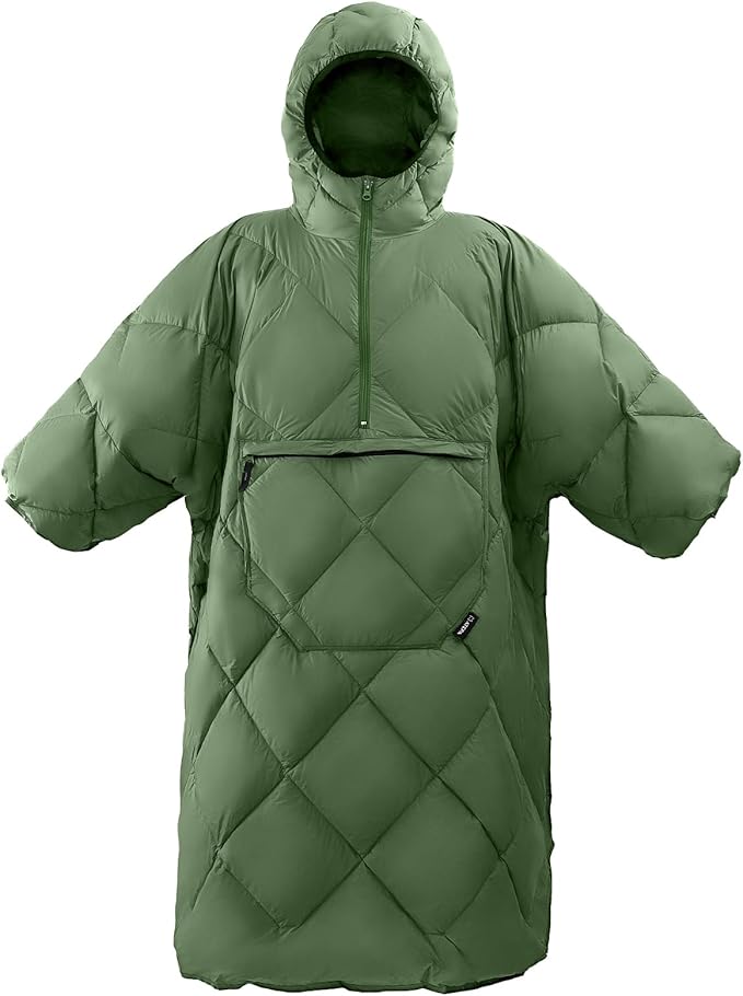 ATEPA Wearable Sleeping Bag, Recycled Water-Resistant Camping Blanket Poncho, Ultralight Packable Stadium Blanket for Outdoor