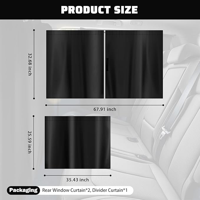 3PCS Larger Size Car Window Shades,Upgraded Car Curtains for Blocking Sunlight & Providing Privacy Protection,Essential Cars Privacy Curtains Includes Rear Window & Divider Curtain