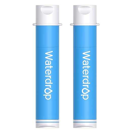 Waterdrop Water Filter Straw, Camping Water Filtration System, Water Purifier Survival Outdoor Drinking Water Purifier for Travel, Backpacking and Emergency Preparedness, 0.1 Micron (Blue), Pack of 2
