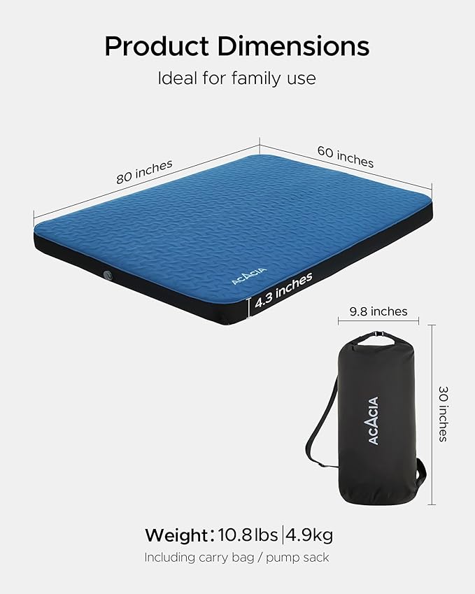 Acacia 4" Thick Self Inflating Sleeping Pad with Foam, Innovative Y-Shaped Telescopic Structure, Ultraportable Camping Air Mattress with Pump Sack, Easy Roll Up Sleep Bed for Travel Tent Car