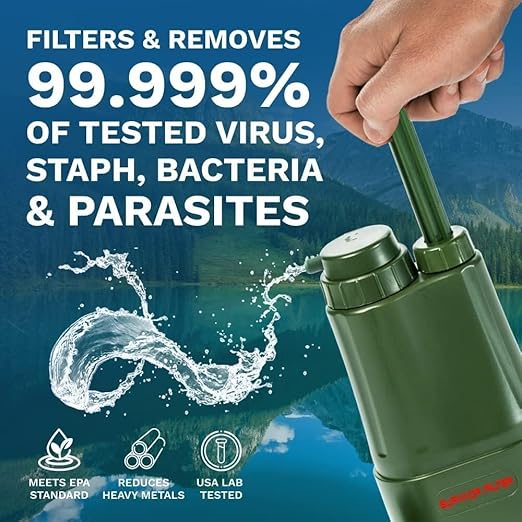 Survivor Filter PRO Extender Series – Portable Water Filter Pump with Extra Replacement Filters – Tested in USA Labs – Bacteria, Parasite and Virus Removal – Ultimate Survival & Backpacking Gear