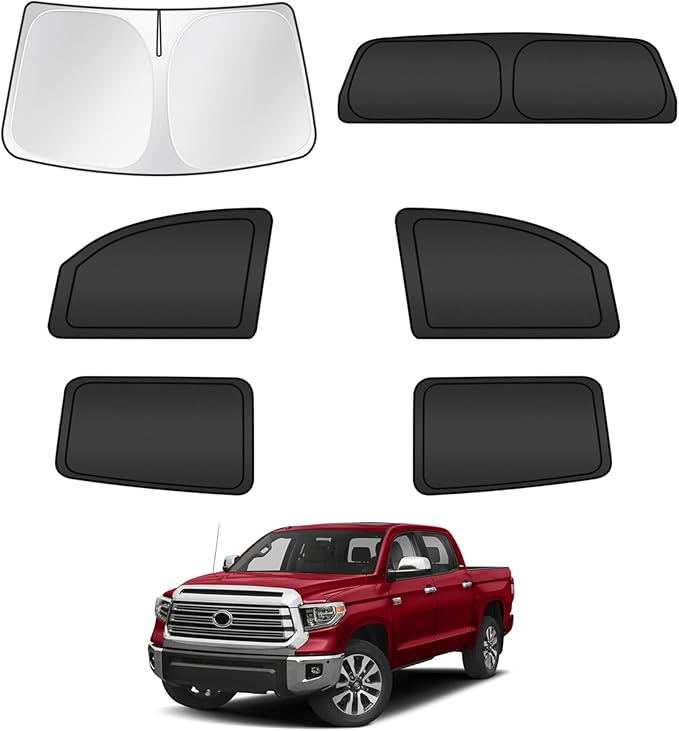 T TGBROS Windshield Sun Shade for Toyota Tundra 2007-2019 2020 2021 Car Window Shades Thicken UV Block and Blackout Privacy Foldable Sunshades 6PCS Accessories Keep Cool Sun Visor Covers