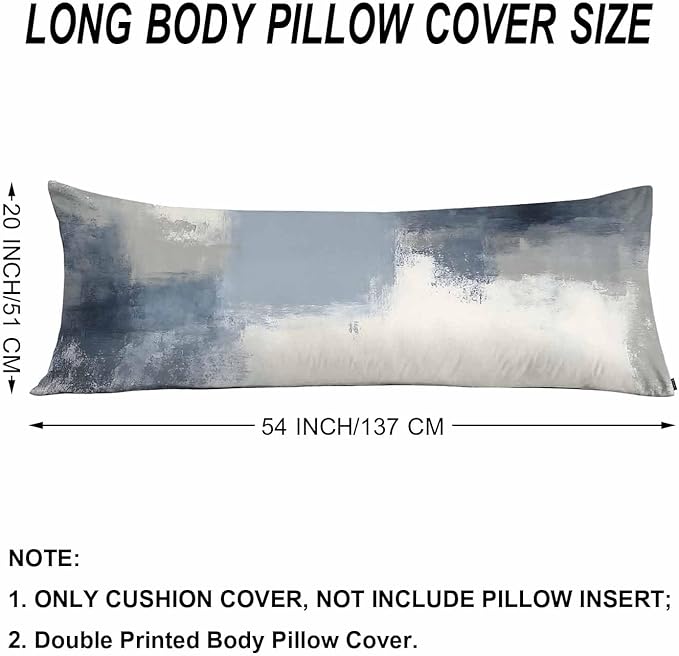Body Pillow Cover Abstract Painting Blue White Gray Decorative Body Pillow Covers Long Cushion Case Zipper Body Pillowcase Soft Cushion Cover for Bedding,Couch,Home 20"X54"