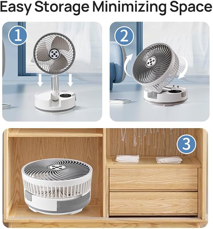 8 inch Portable Fan-Battery Operated Fan, Oscillating Rechargeable Fan with 20000mAh, Remote Control LED Lights, 72HR Run Time, Outdoor Portable Foldable Fan for Camping＆travel (White