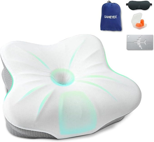 SAHEYER Memory Foam Camping Pillow, Travel Pillows for Sleeping, Cervical Neck Support Camping Gear Accessories - Small Pillow Travel Essentials for Sleep, Backpack, Hammock, 11.81x9.84x3.94 in, Gray