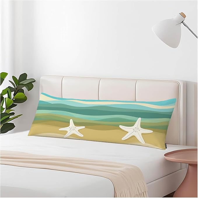 Ocean Decorative Body Pillowcase 20"X54", Abstract Sea Starfish Outdoor Body Pillow Covers Throw Pillow Cushion Covers Oversized Body Pillow Cases for Home Patio Office, Blue Beige