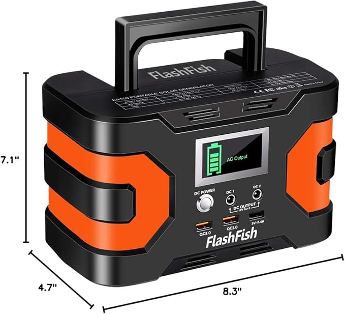 FF FLASHFISH 166Wh Portable Power Station, 150W Solar Generator with AC/Quick Charge USB/DC Outputs, Backup Power Battery Pack for Camping, CPAP, Travel, Home Emergency