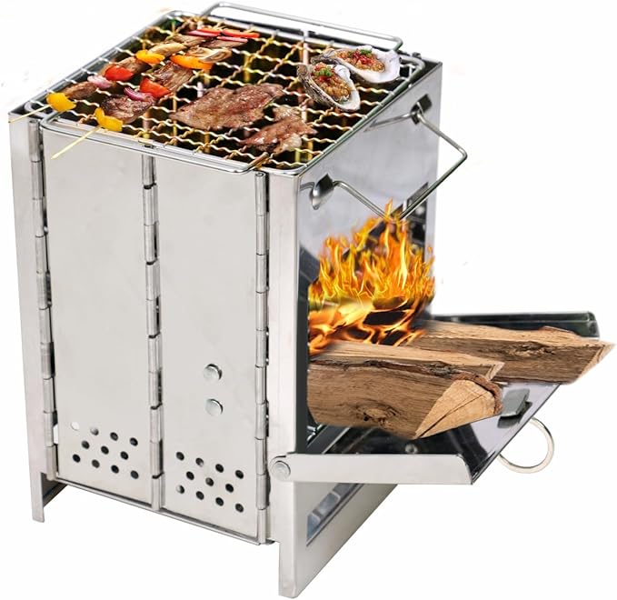Backpacking Wood Stove, Foldable Camping Stove, Stainless Steel Foldable Camping Stove with Compact and Lightweight for Outdoor Cooking, Hiking Camping, Grilling, Picnic and BBQ, Small Size