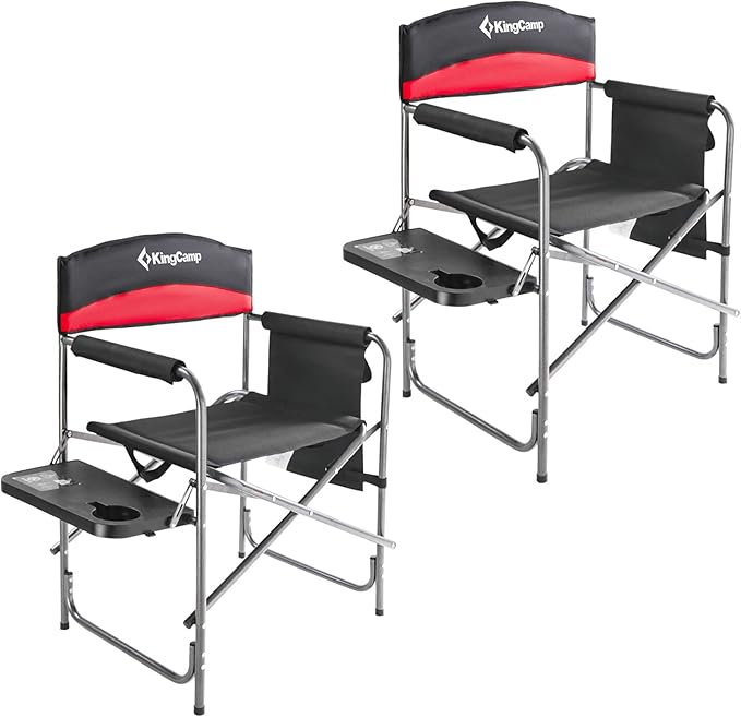 KingCamp 2-Pack Camping Folding Director Chairs with Side Table & Storage, Red