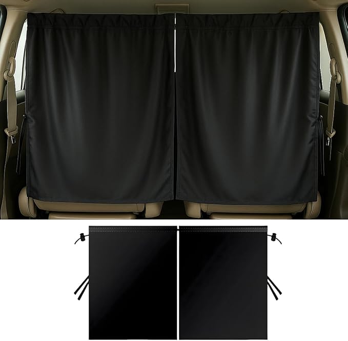 Car Privacy Curtain, Universal Blackout Rear Seat Divider Car Window Shades for SUV Van Sedan, UV Protection, Light Blocking Sun Shades for Travel, Camping, Baby Sleeping, Easy Install (1PC)