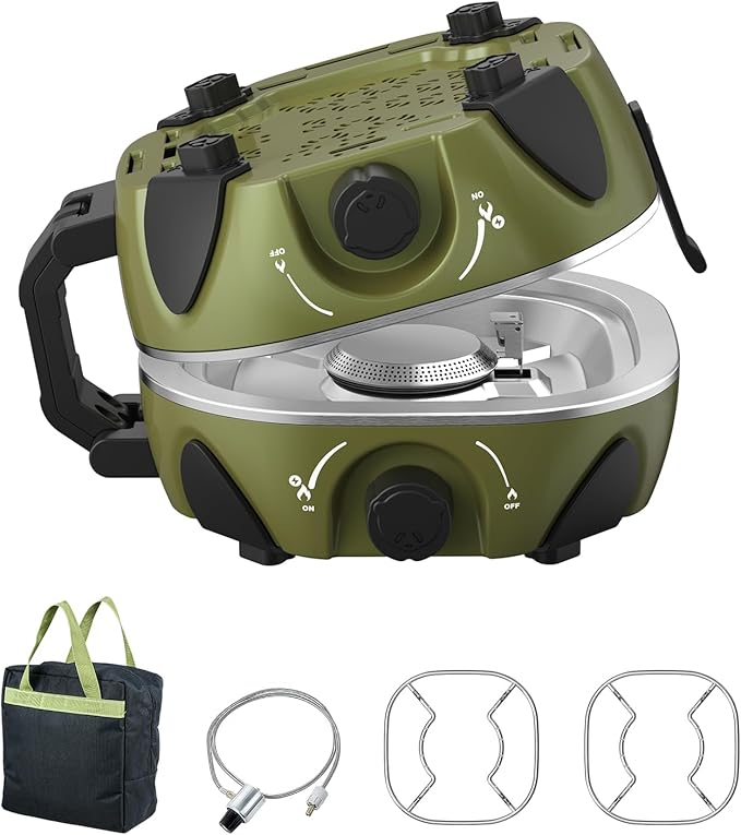 BODEGA 2 Burner Camping Stove, 20000 BTU Folding Propane Camp Stove with Adjustable Burners,Portable Dual Gas Stoves with Carry Handle&Bag for Camping,BBQ,RV,Home,Camping Essentials Gear