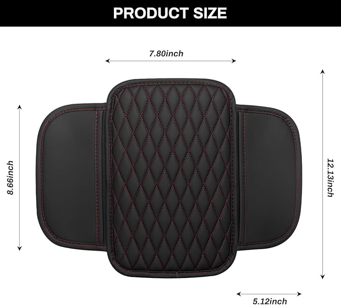 Ouzorp Car Center Console Cover, Upgraded Microfiber Leather Car Arm Rest Cover with 2 Storage Bags, Universal Armrest Cover for Car Storage Box Protector for Most Vehicle-Black with red line