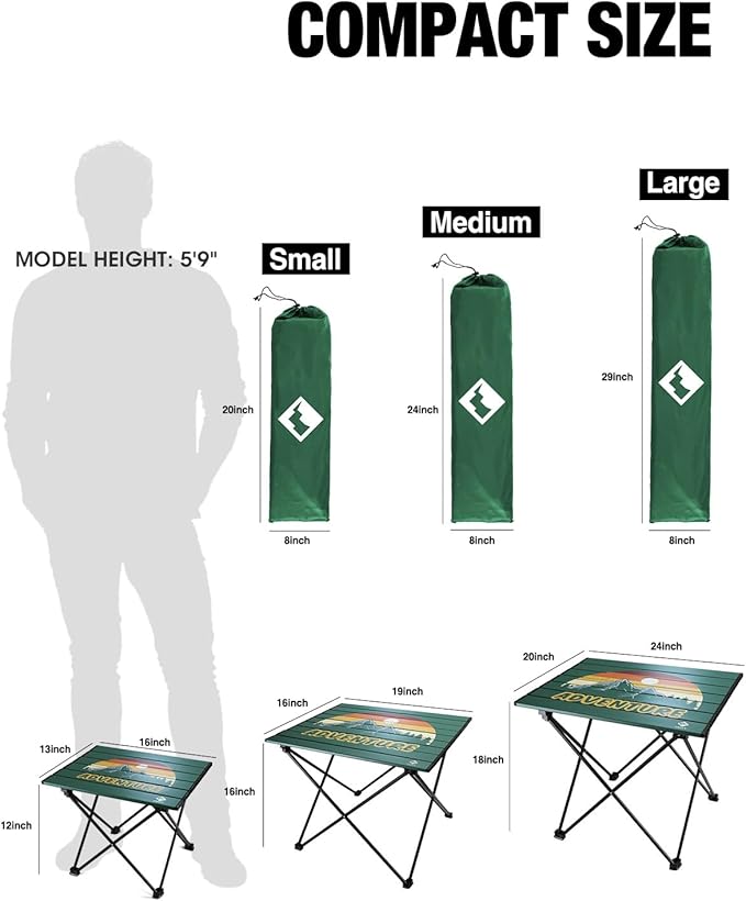 VILLEY Portable Camping Side Table, Ultralight Aluminum Folding Beach Table with Carry Bag for Outdoor Cooking, Picnic, Camp, Boat, Travel