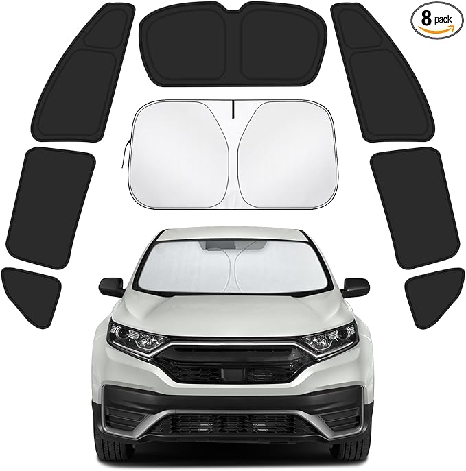 Car Window Shades for Honda CRV 2017-2022 Accessories - Full Set 8PCS Side Window Sunshades with Memory Frame & Blackout Fabric, Privacy UV Shield for Camping/Travel