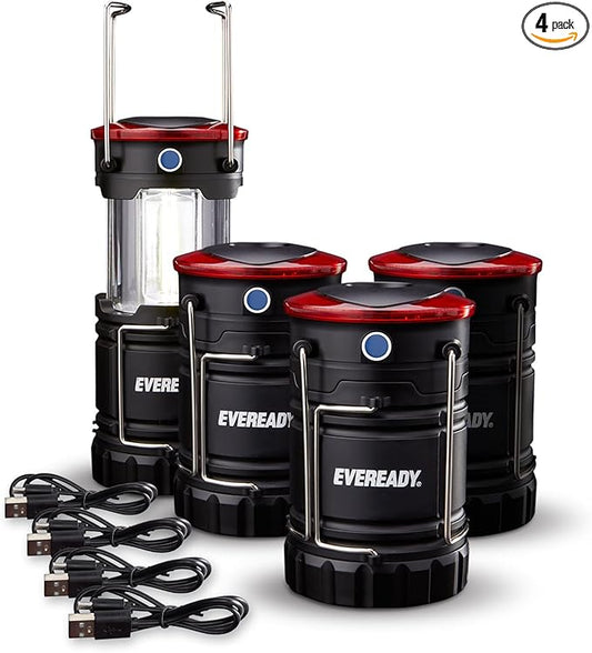 Eveready Collapsible Rechargeable Lanterns, 300 Lumens, USB Rechargeable Lantern, Outdoor and Camp Lantern, Micro-USB Charging Cable Included, 4 Count