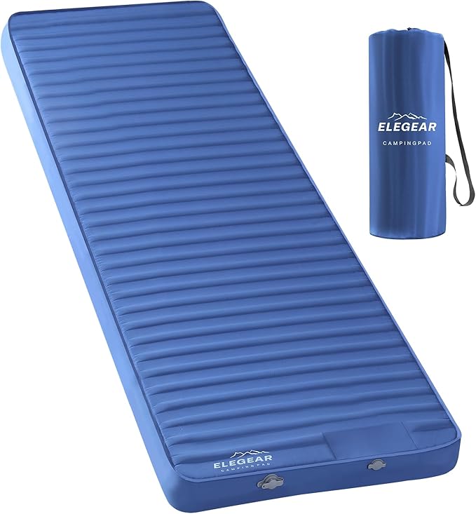 Elegear CumbreX™ Air & Foam Camping Sleeping Pad, HexaFoam Camping Mattress Pad with Built-in Foot Pump Memory Foam Camp Pad 4-Season R-Value 9.5 Camp Sleeping Mat for Travel/Car/Tent, Blue