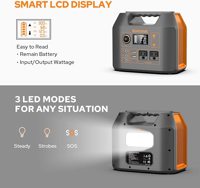 Enginstar Solar Generator, 296Wh Portable Power Station, 110V Pure Sine Wave, 80000mAh Backup Battery Power Supply for CPAP Outdoor Camping, Traveling, and Emergencies