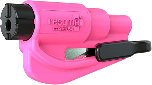 resqme The Original Emergency Keychain Car Escape Tool, 2-in-1 Seatbelt Cutter and Window Breaker, Made in USA, Pink - Compact Emergency Hammer