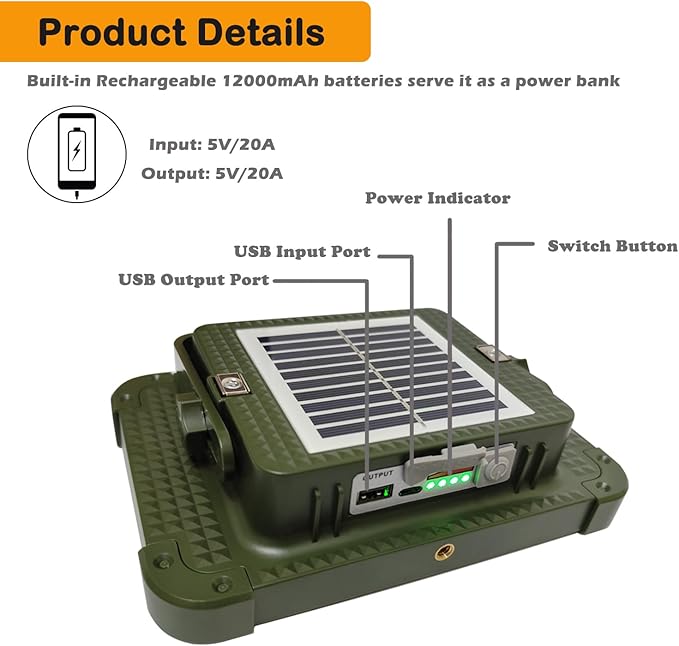 Solar Camping Lantern 200w Rechargeable Outdoor Light Travel Essentials with 6000mAh Emergency 5 Modes Portable LED Work Light Gifts for Camping Hurricane Survival