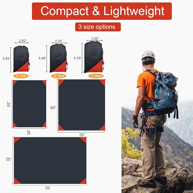 Orga'Neat Pocket Picnic Blanket, Sandproof Lightweight Pocket Camping Tarp, 55″x 60″ Foldable & Fits into Small Bag, Water Resistant Washable Quick Dry Compact Beach Mat for Outdoor Recreation