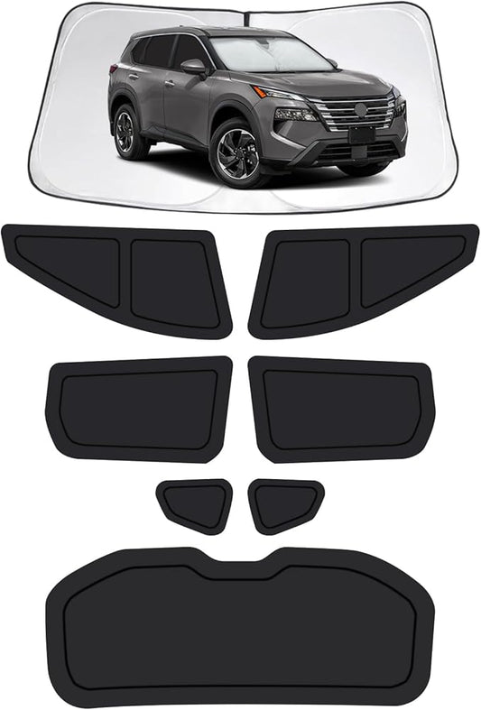 8PCS Car Window Shades for Nissan Rogue 2021-2025, Window Covers for Rogue Windshield Side Rear Windows, Full Set Privacy Protection Car Sunshade with UV Blocking for Camping Napping