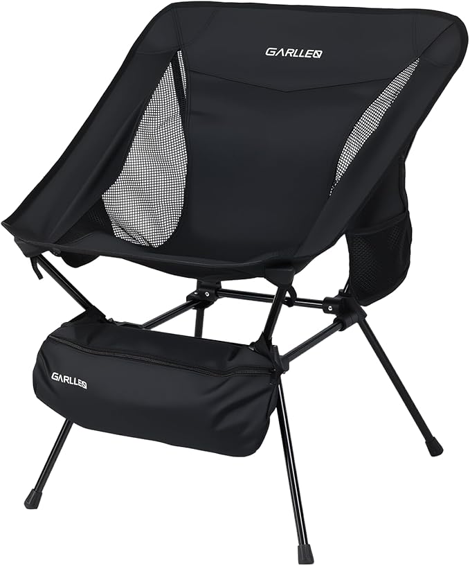 GARLLEN Portable Camping Chair 400LBS Capacity, Folding Backpacking Chair with Both Side Pockets, Folding Travel Chair with Carrying Bag & Anti-Slip Feet for Camping, Hiking, Picnic, Beach