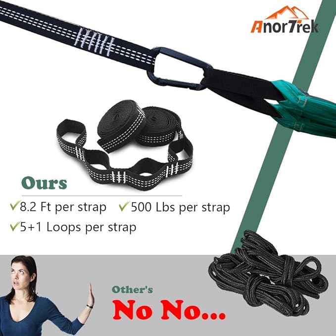 AnorTrek Camping Hammock with Mosquito Net, Double & Single Lightweight Portable Hammocks with Tree Straps, Parachute Hammock for Camping, Backpacking