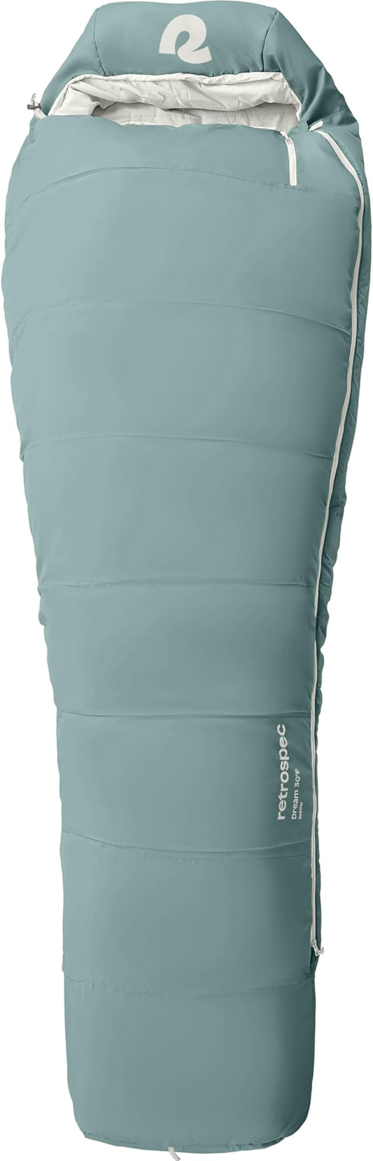 Retrospec Dream Mummy Sleeping Bag - 5, 15, & 30°F Cold Weather Camping & Travel Essential Gear with Water - Resistant Shell & Synthetic Fill - Zippered Pocket & Stuff Sack