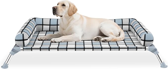 Elevated Pillow Bolster Dog Bed - Raised Dog Beds with Bolster Portable Lifted Washable Pet Cot Bed with Stainless Steel Frame Dogs Hammock Bed for Indoor & Outdoor (Bolster L)