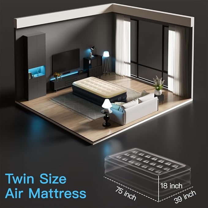 SENNOUL Twin Air Mattress with Built-in Pump,Fast & Easy Inflation/Deflation Inflatable Mattress, Foldable Blow Up Mattress with Storage Bag, Inflatable Bed for Home, Camping & Guests,18"/550lbs Max