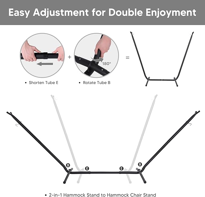 SUNCREAT 2-in-1 Convertible Extra Large Hammocks with Stand, Heavy Duty 2 Person Hammock for Outside with Stand, Patented, Light Gray