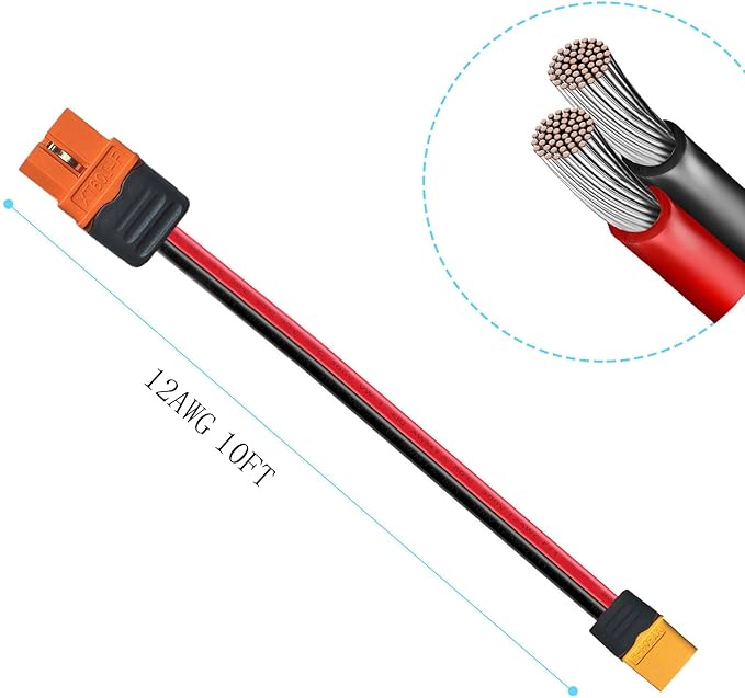XT60 Male to XT60 Cable 12AWG Extension Cable Compatible for Ecoflow Portable Power Station Solar Generator (10FT)
