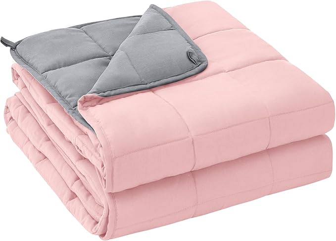 yescool Weighted Blanket for Adults (20 lbs, 48" x 72", Pink Grey) Cooling Heavy Blanket for Sleeping Perfect for 140-160 lbs, Twin Size Breathable Blanket with Premium Glass Bead, Machine Washable