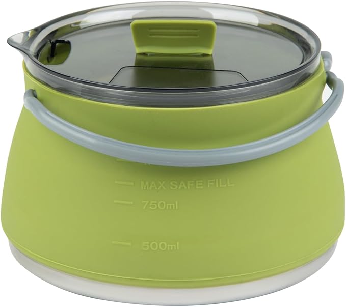 Hi Tek 1 Liter Collapsible Camping Kettle, 1 Portable Cook Pot - With Perforated Lid, Stainless Steel Bottom, Silicone Camping Coffee Pot, With High Heat Nylon Handles, For Travel - Restaurantware