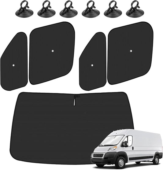KUST 5-Pack Window Sun Shade for 2014-2025 Dodge RAM ProMaster 1500 2500 3500, Interior Accessories Cargo Van Sunshade Full Coverage Window Shades Silver & Black Shade, Sun Shield Blocks UV Rays Heat