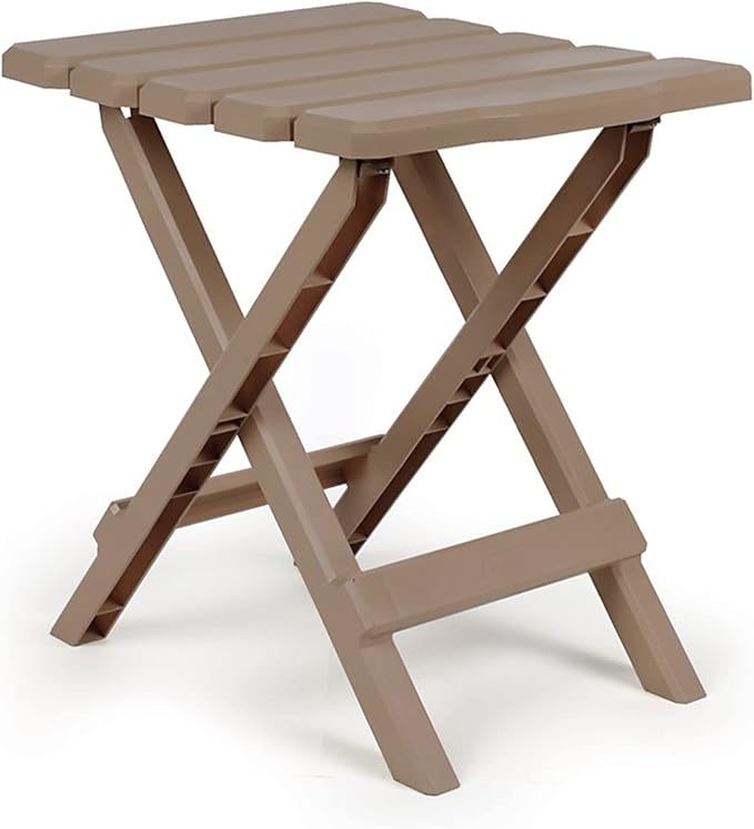 Camco Adirondack Portable Outdoor Camping Small Weatherproof Rustproof Durable Plastic Folding Side Table for Indoor and Outdoor Use, 2 Pack, Taupe