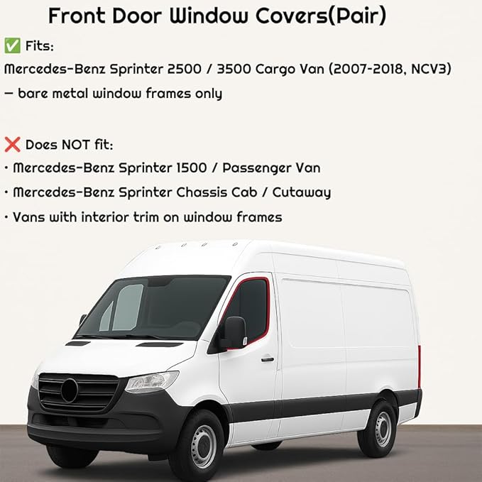 Magnetic Insulated Front Door Window Covers (Pair) for 2007-2018 Mercedes-Benz Sprinter NCV3 Van, Blackout Privacy Sun Shades for Stealth Camping – Dark Gray