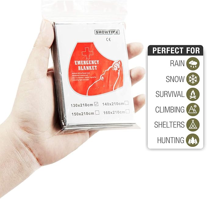Emergency Mylar Thermal Blankets, Space Blanket Survival kit Camping Blanket, Windproof & Waterproof Shield, High-Visibility Rescue Signal (Pack of 6)