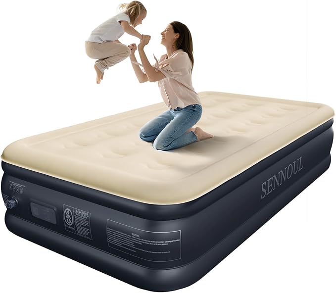 SENNOUL Twin Air Mattress with Built-in Pump,Fast & Easy Inflation/Deflation Inflatable Mattress, Foldable Blow Up Mattress with Storage Bag, Inflatable Bed for Home, Camping & Guests,18"/550lbs Max