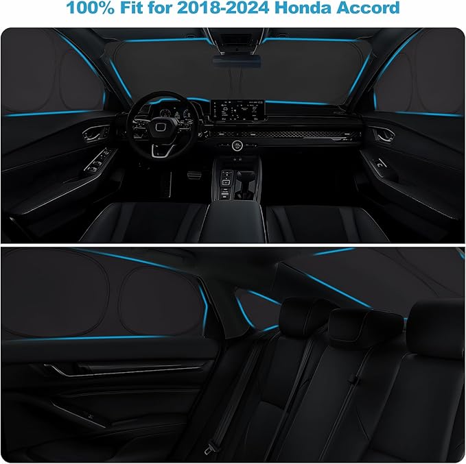 XCBYT 2018-2024 Accord Full Coverage Window Shades | 6-Layer Blackout Insulated Sun & UV Protection | Custom Fit Privacy Covers for Camping, Sleeping & Car Living (8 PCS)