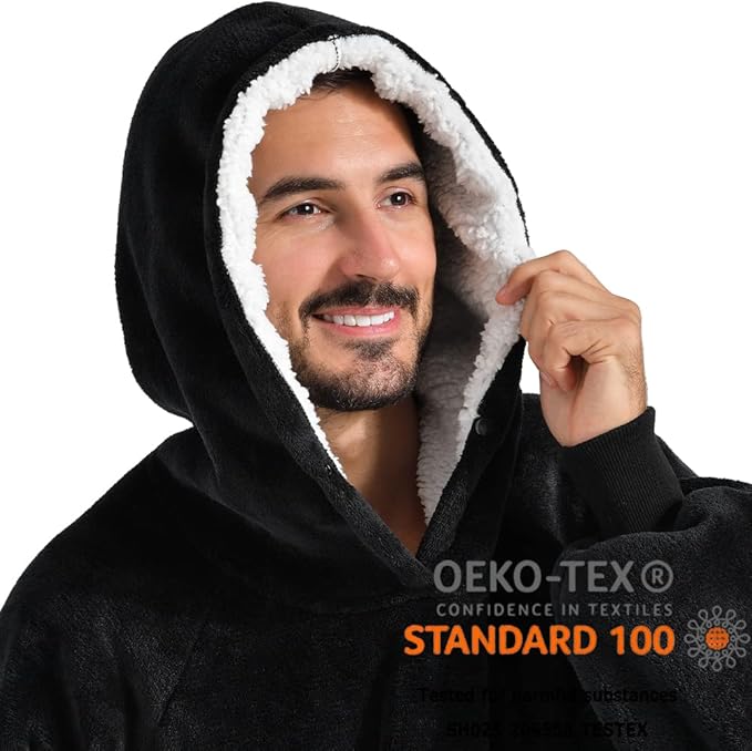 Krifey Wearable Blanket Hoodie for Men, Oversized Sherpa Fleece Sweatshirt with Giant Pocket, Cozy Birthday Gifts for Him