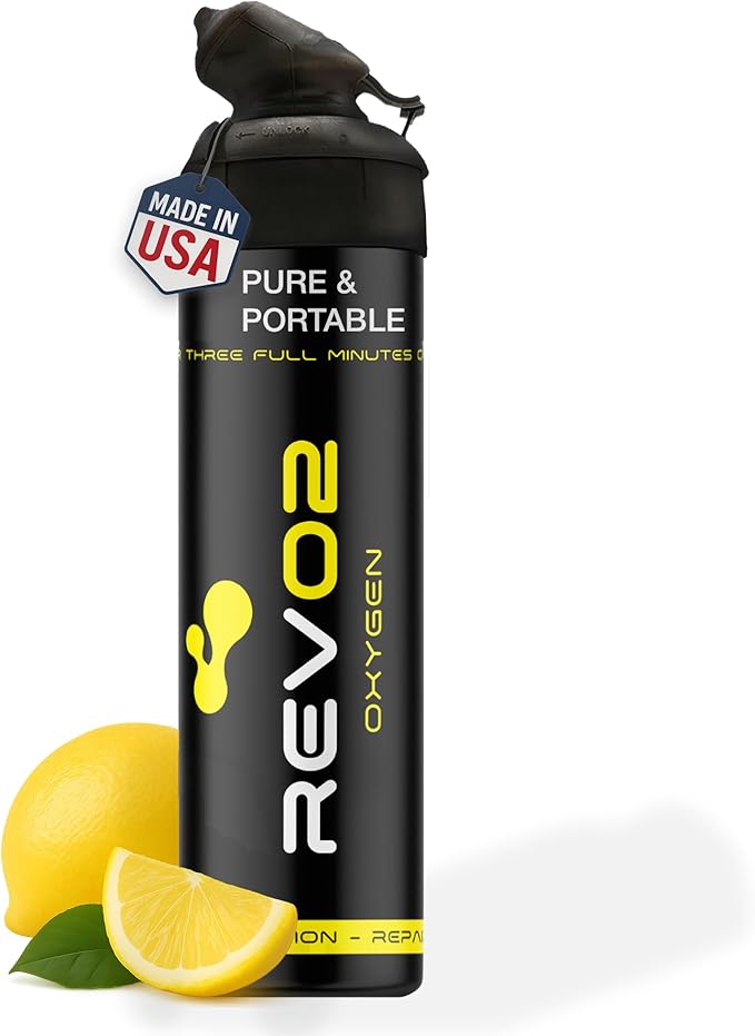 REV/O2 Oxygen Can | 98% Pure Portable Oxygen for Recovery, Immunity & Hiking | 10L Canister with Leak-Proof Mouthpiece & Trigger Lock | Natural Citrus Boost for Breathing, Energy & Wellness - Lemon