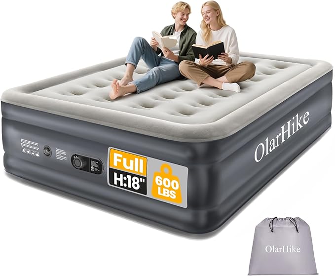 OlarHike Full Air Mattress with Built-in Pump, 18" Raised Inflatable Air Bed for Guests, Home Use & Camping, Supports Up to 600 lbs