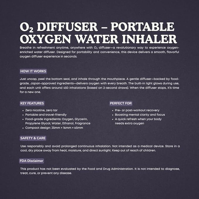 O₂ Cigtrus Oxygen Inhaler – Portable Blueberry Inhale for Quick Energy, Focus & Refresh, Pocket-Size Design for Daily Boost, Pre-Workout, and Busy Days