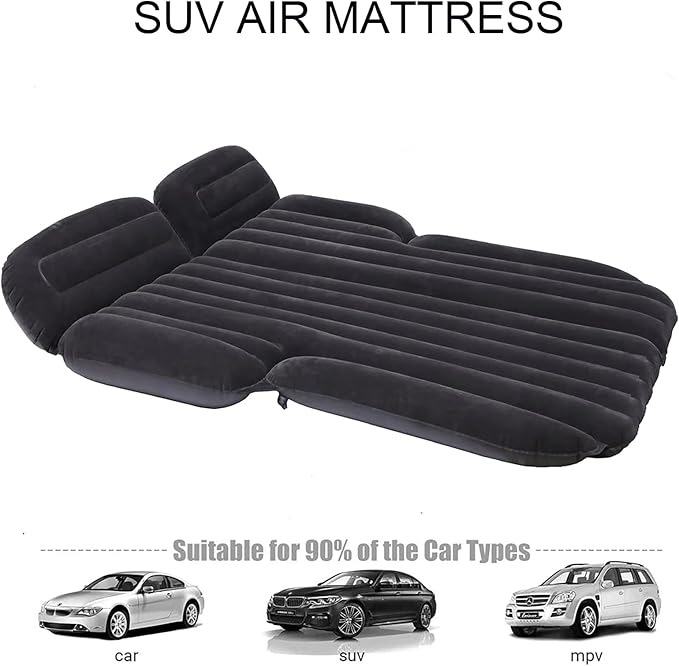 Onirii Inflatable SUV Air Mattress,Thickened Flocking Car Travel Camping Bed with 2 Pillows & Air Pump,Portable Car Sleeping Mattress for SUV Trunk and Rear